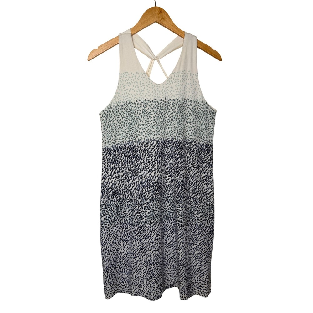 Title Nine Athleisure Dress Large Blue Green Ombre Leaf Halter Strappy Back